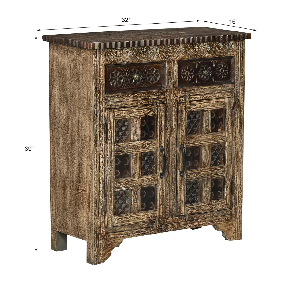 Calaveras Traditional Hand Carved Wooden Small Sideboard