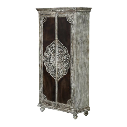 Cimarron Solid Wood Hand-Carved Boho Armoire Cabinet