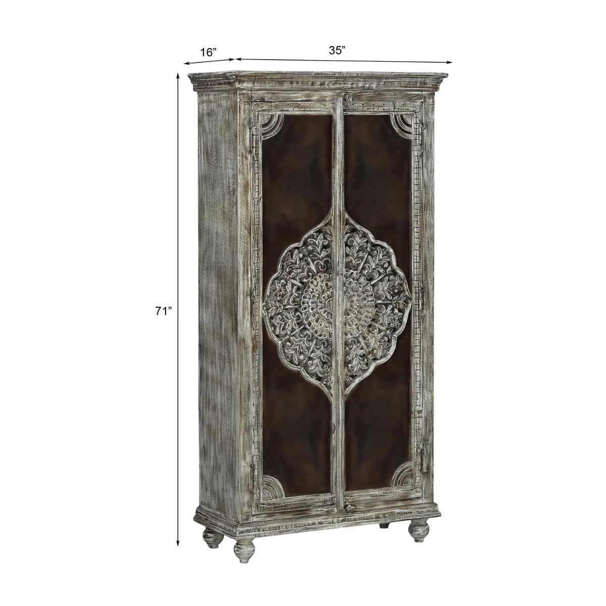 Cimarron Solid Wood Hand-Carved Boho Armoire Cabinet