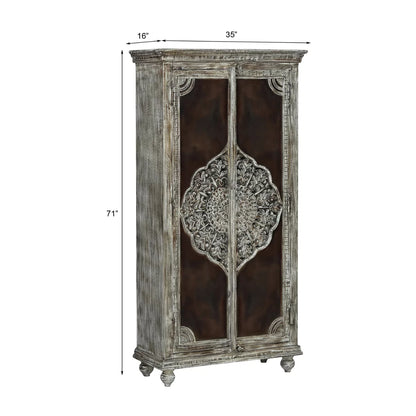 Cimarron Solid Wood Hand-Carved Boho Armoire Cabinet
