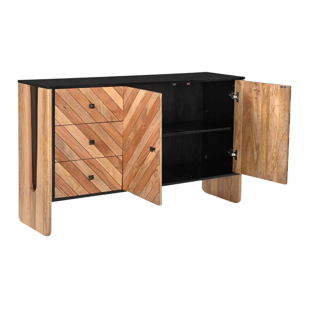 Crestora Dual-Tone Modern Solid Wood Sideboard - Doors Open View