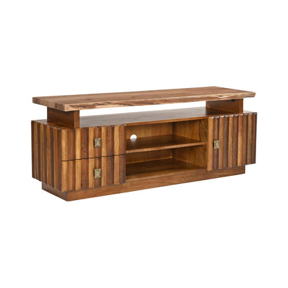 Drevora Modern Solid Wood TV Unit with Storage - Isometric View