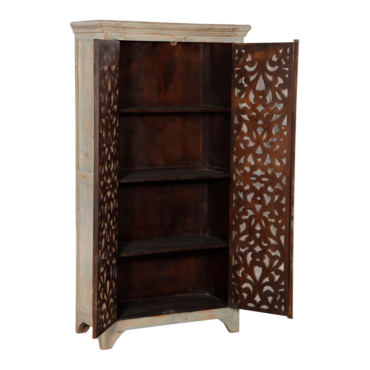 Eldridge Rustic Antique Distressed Hand Carved Solid Wood Armoire