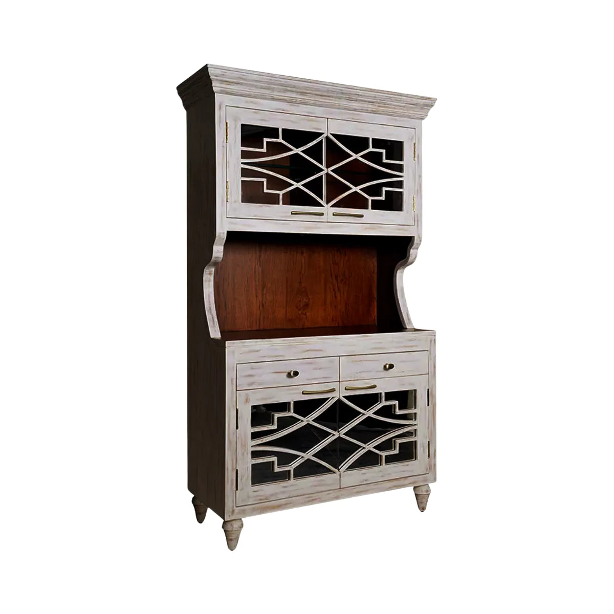 Ellenton Vintage Solid Wood Distressed Bar Hutch Cabinet