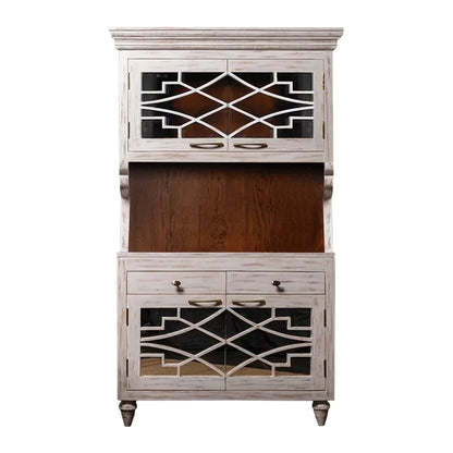 Ellenton Vintage Solid Wood Distressed Bar Hutch Cabinet