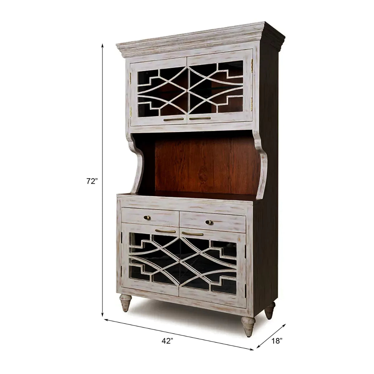 Ellenton Vintage Solid Wood Distressed Bar Hutch Cabinet