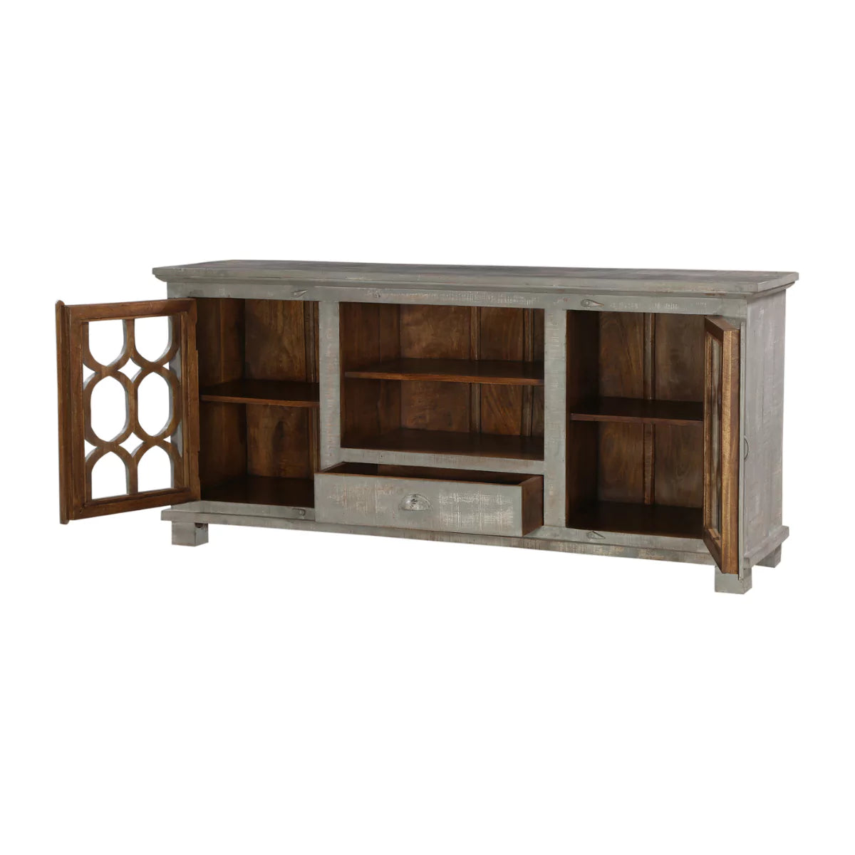 Elrosa Farmhouse Wooden TV Cabinet in Distressed Grey
