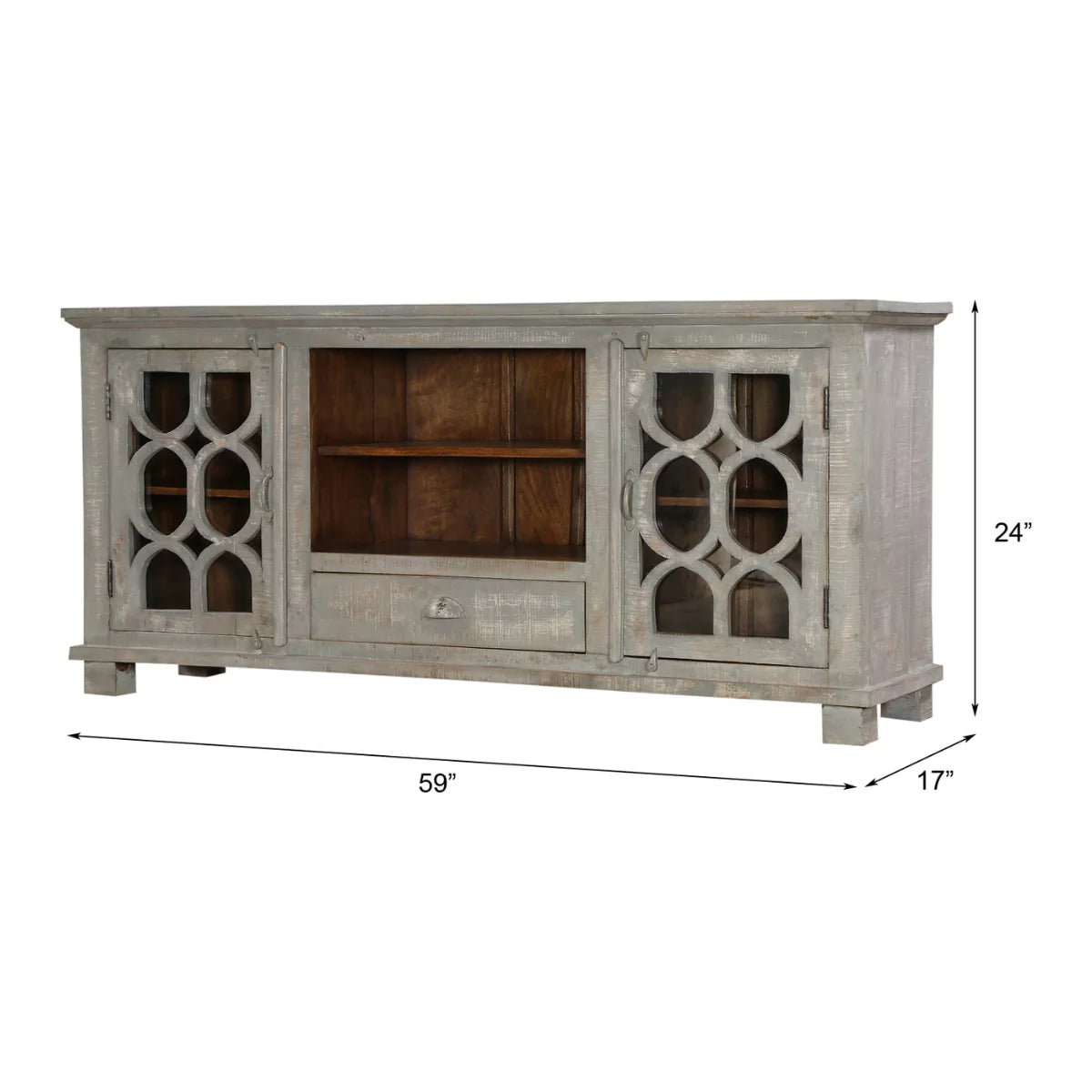 Elrosa Farmhouse Wooden TV Cabinet in Distressed Grey