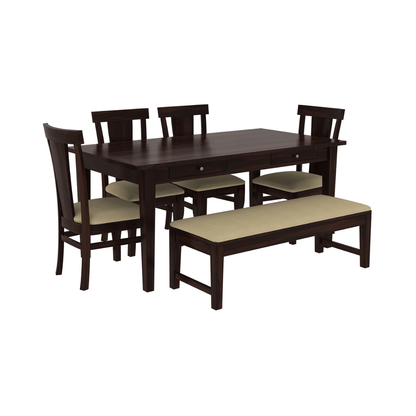 Eudora Solid Wood Storage Dining Table with Chairs and Bench