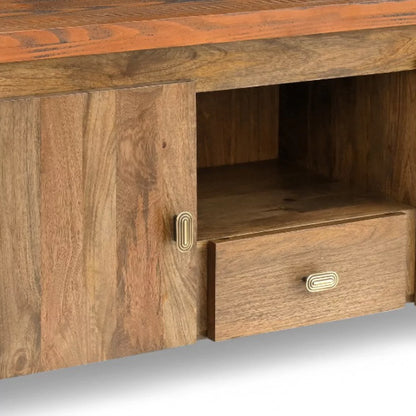 Evorence Traditional Solid Rustic Wood TV Stand - Closeup View