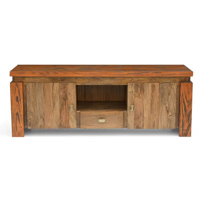 Evorence Traditional Solid Rustic Wood TV Stand - Front View