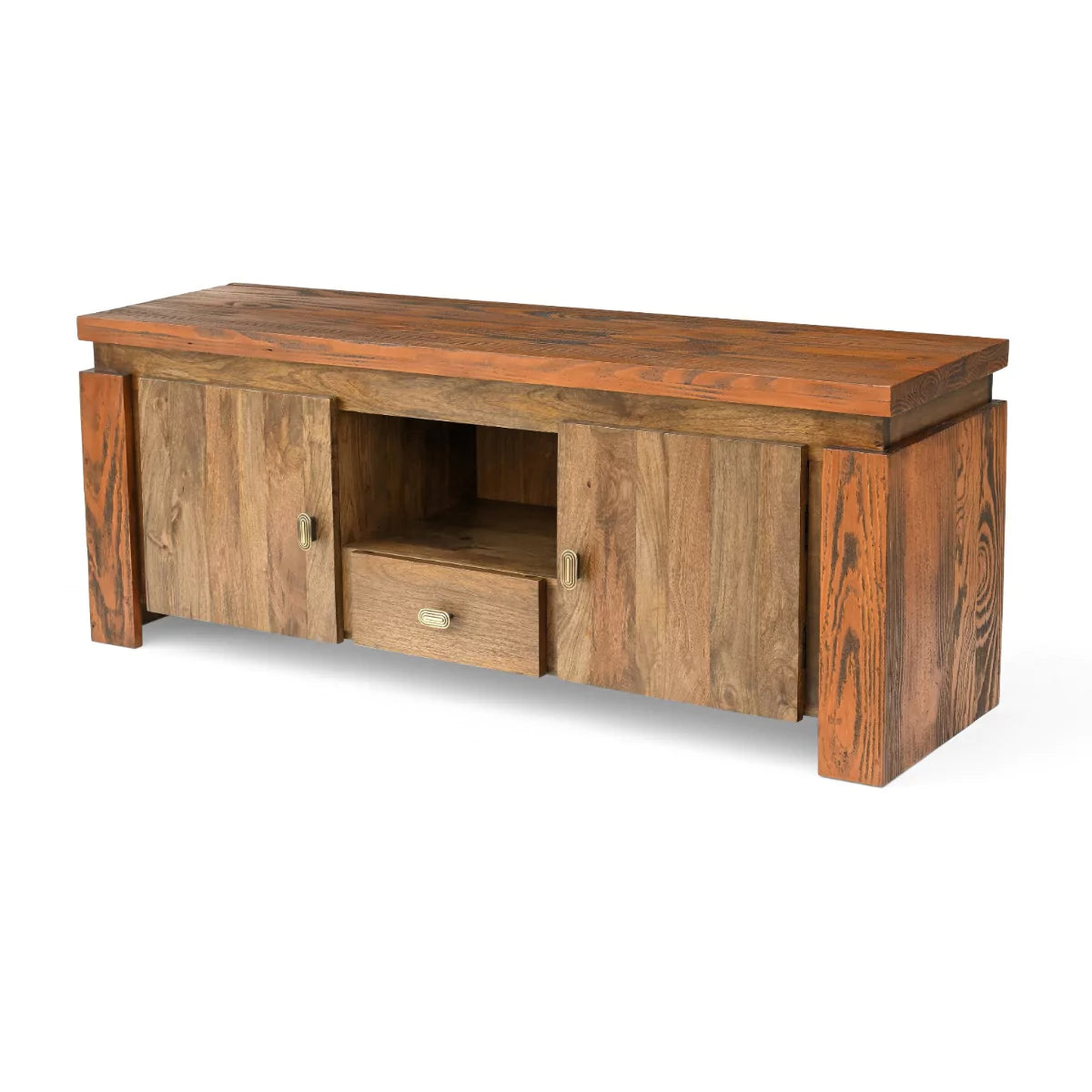 Evorence Traditional Solid Rustic Wood TV Stand - Isometric View (2)