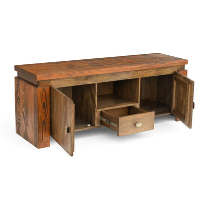 Evorence Traditional Solid Rustic Wood TV Stand - Open View