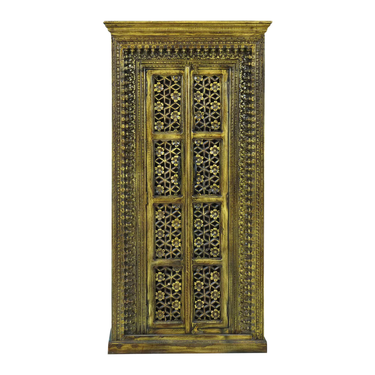 Galveston Vintage Ornate Floral Tall Solid Wood Cabinet - Front View
