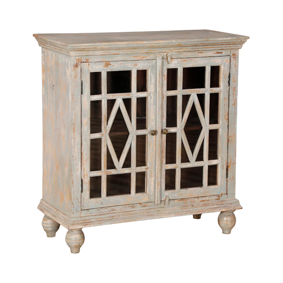 Glenora Rustic Distressed Solid Wood Small Display Cabinet