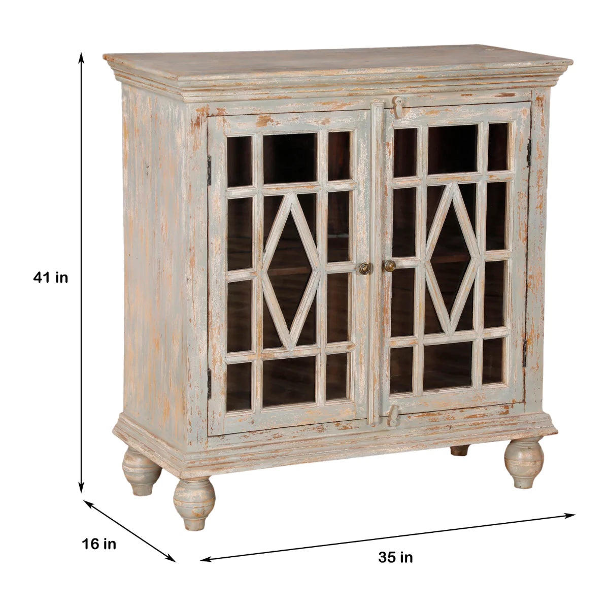 Glenora Rustic Distressed Solid Wood Small Display Cabinet