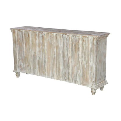 Hudson Rustic Solid Carved Wood Distressed White Sideboard Cabinet
