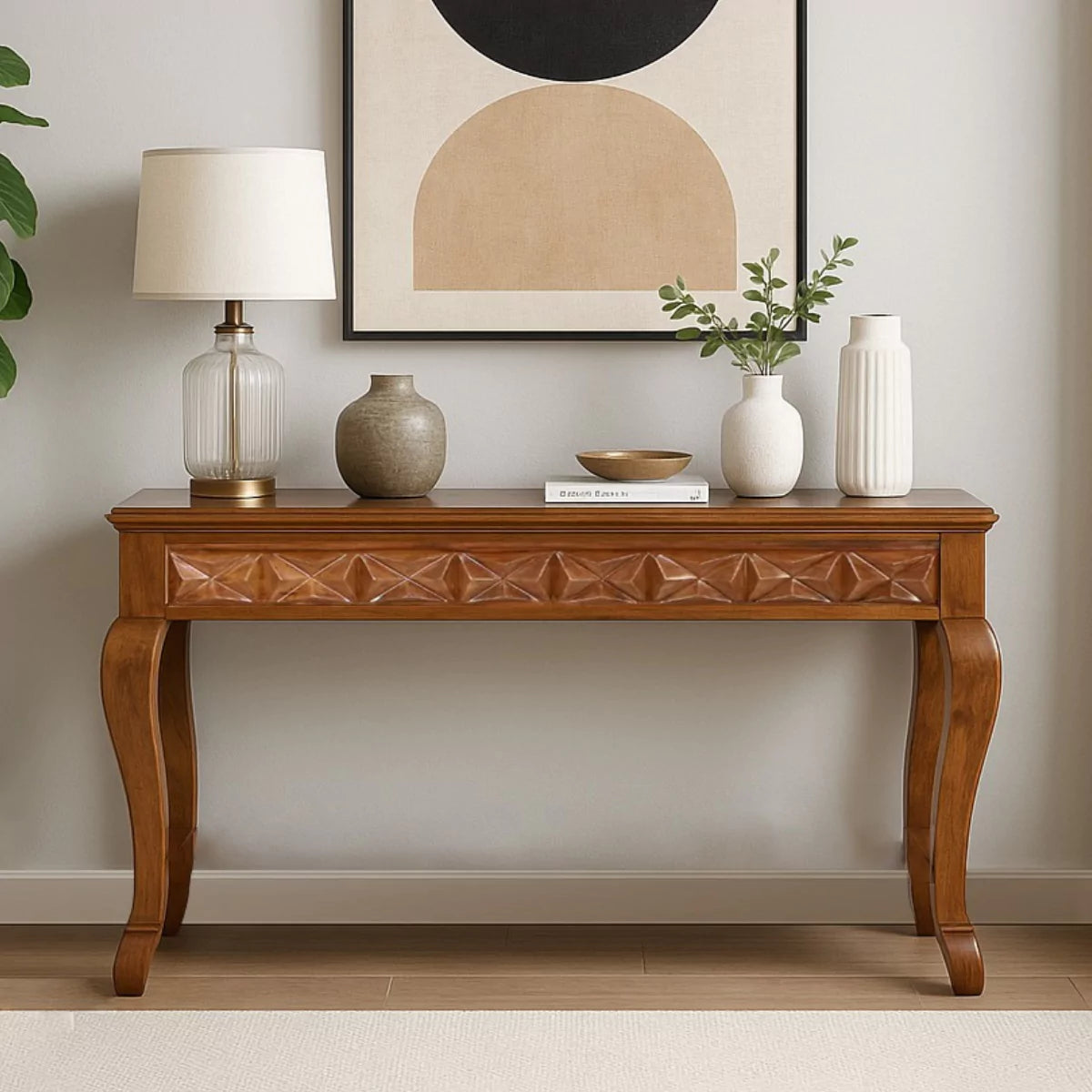 Lancaster Ridge Traditional Diamond Carved Wooden Console Table