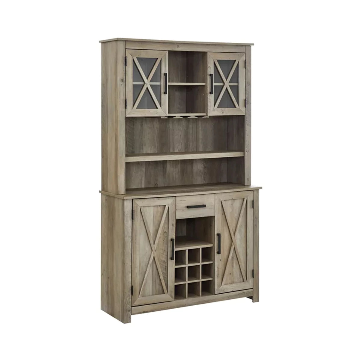 Laredo Farmhouse Solid Wood Bar Hutch with Wine Rack