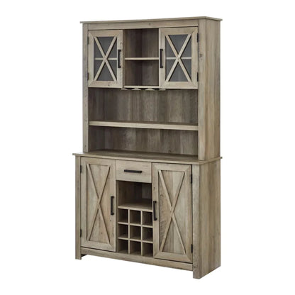 Laredo Farmhouse Solid Wood Bar Hutch with Wine Rack