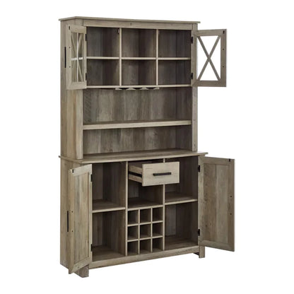 Laredo Farmhouse Solid Wood Bar Hutch with Wine Rack