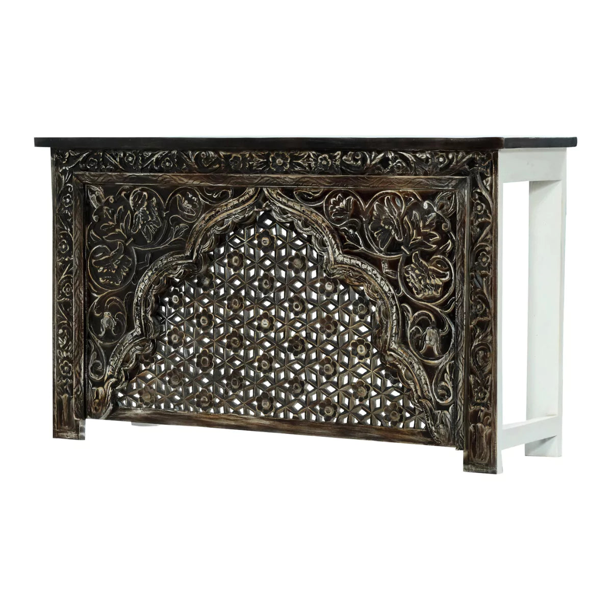 Lexington Two Tone Solid Floral Carved Wood Console Table