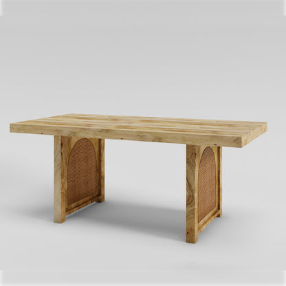 Newcastle Solid Wood Rectangle Dining Table With Rattan Leg Insets
