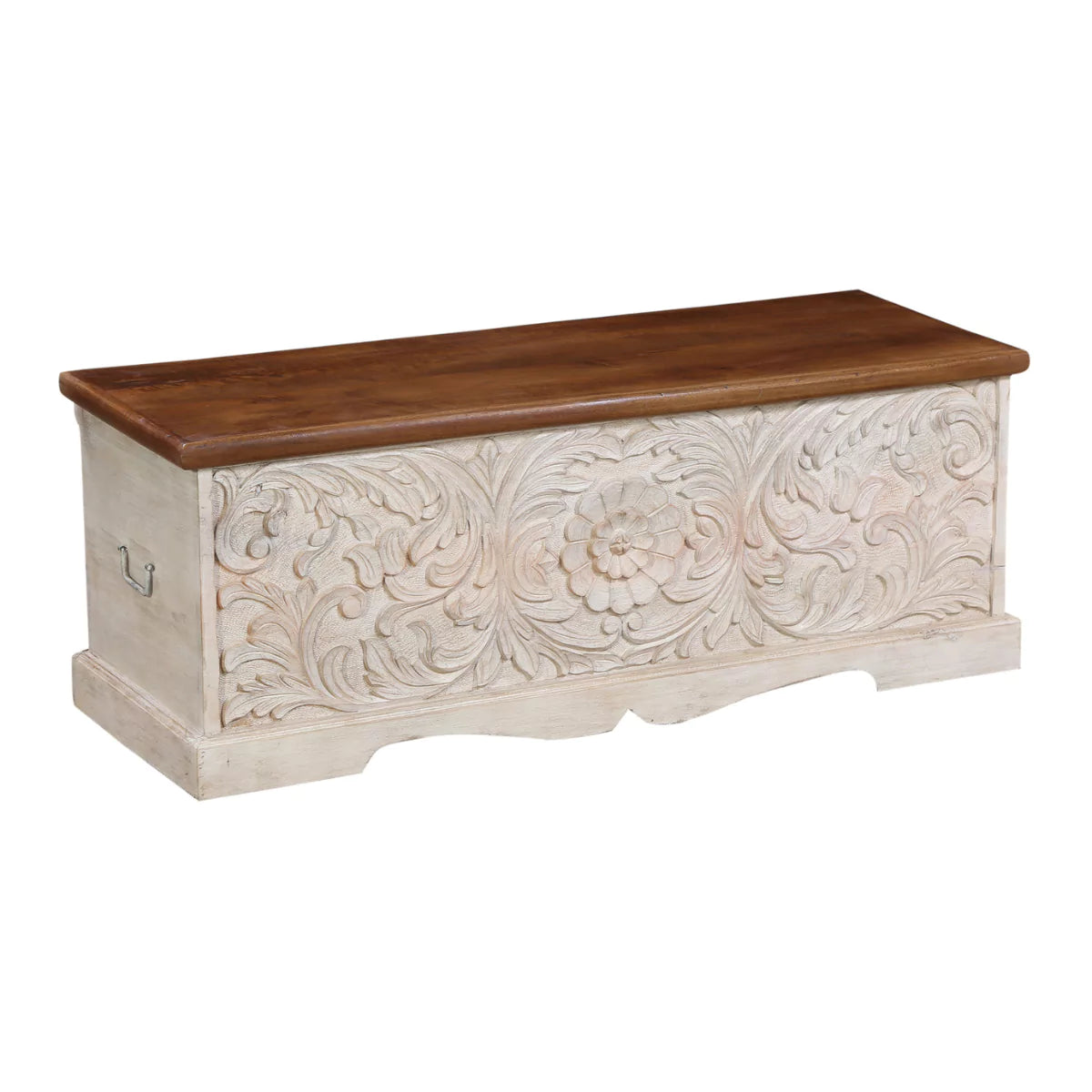 Montara Rustic Hand-Carved Distressed Wooden Storage Trunk