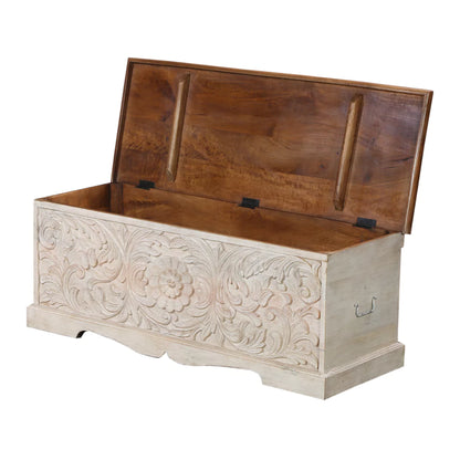 Montara Rustic Hand-Carved Distressed Wooden Storage Trunk