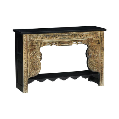 Montrose Rustic Solid Carved Wood Console Table with Shelf