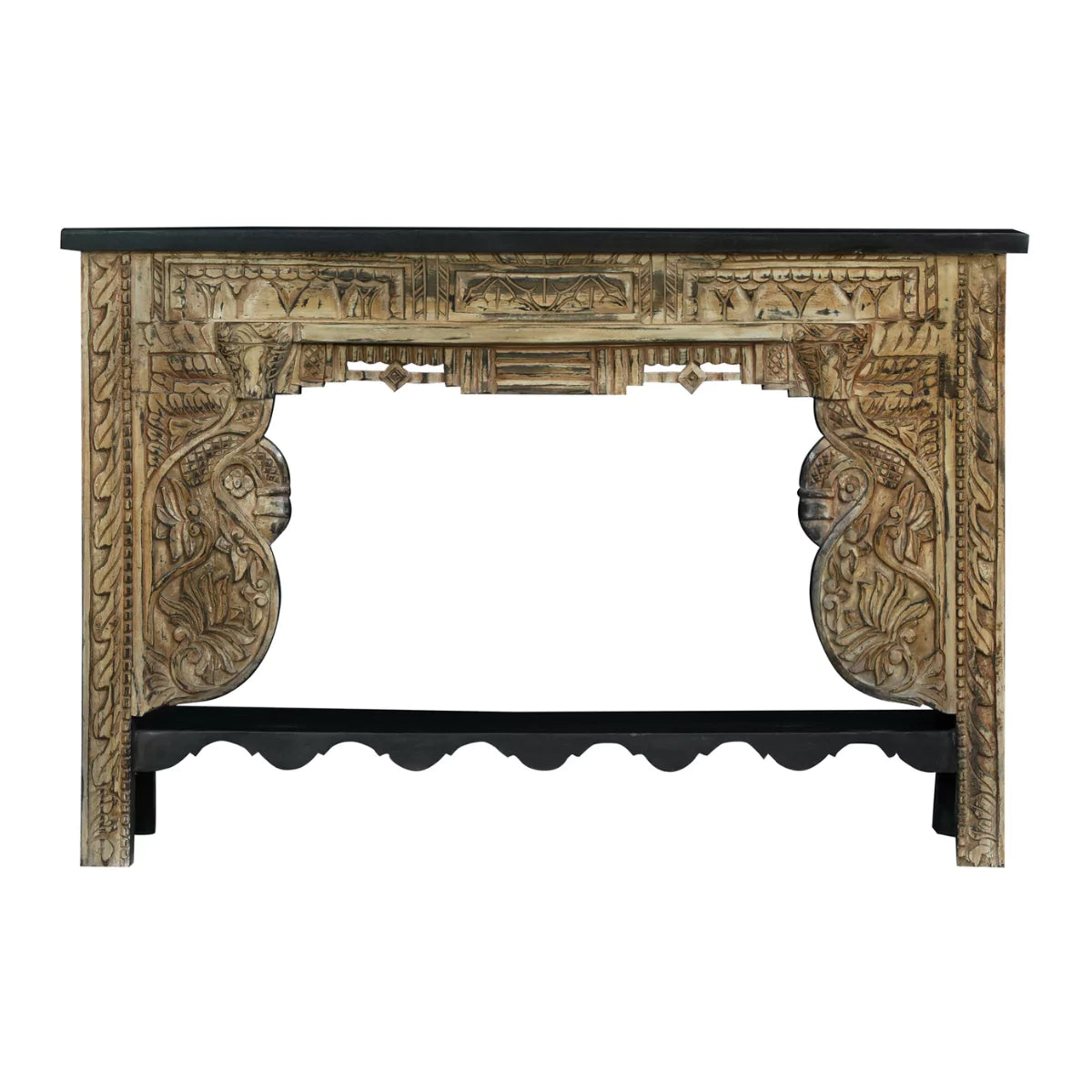 Montrose Rustic Solid Carved Wood Console Table with Shelf