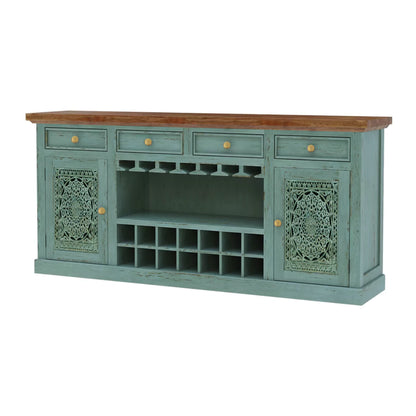Montverde Rustic Distressed Handcarved Wooden Bar Cabinet