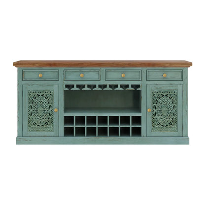 Montverde Rustic Distressed Handcarved Wooden Bar Cabinet