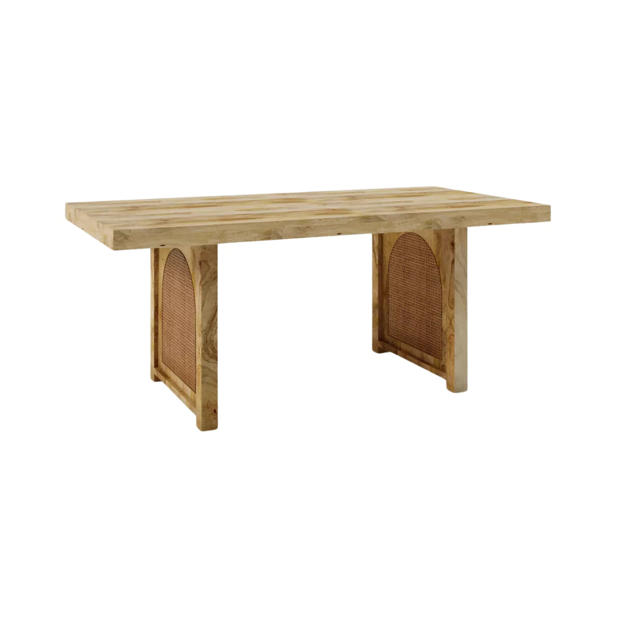 Newcastle Solid Wood Rectangle Dining Table With Rattan Leg Insets