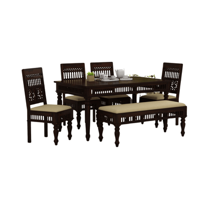 Noxen Traditional Solid Carved Wood Dining Set with Bench