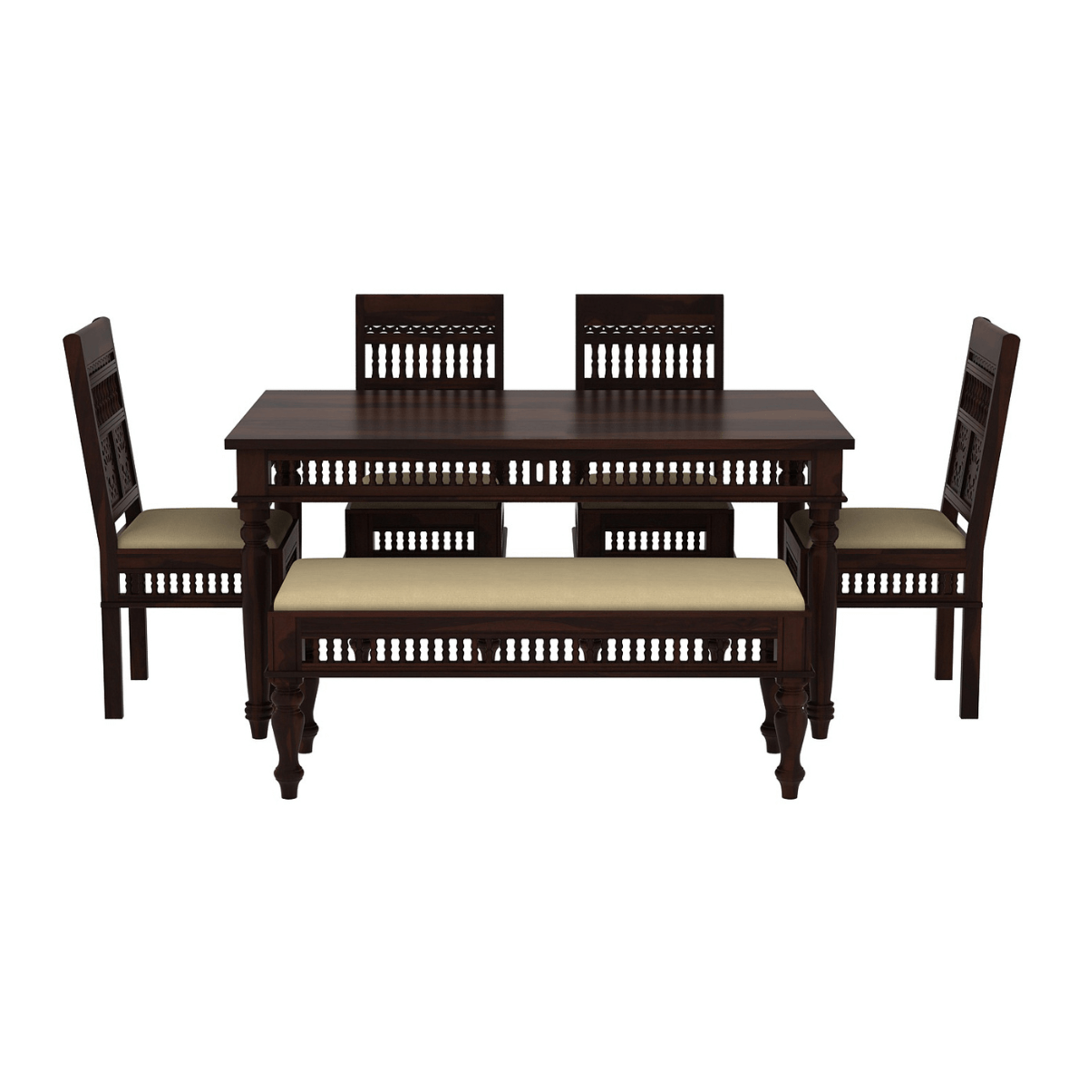 Noxen Traditional Solid Carved Wood Dining Set with Bench