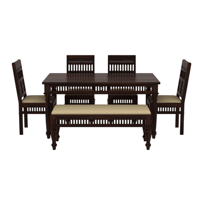 Noxen Traditional Solid Carved Wood Dining Set with Bench