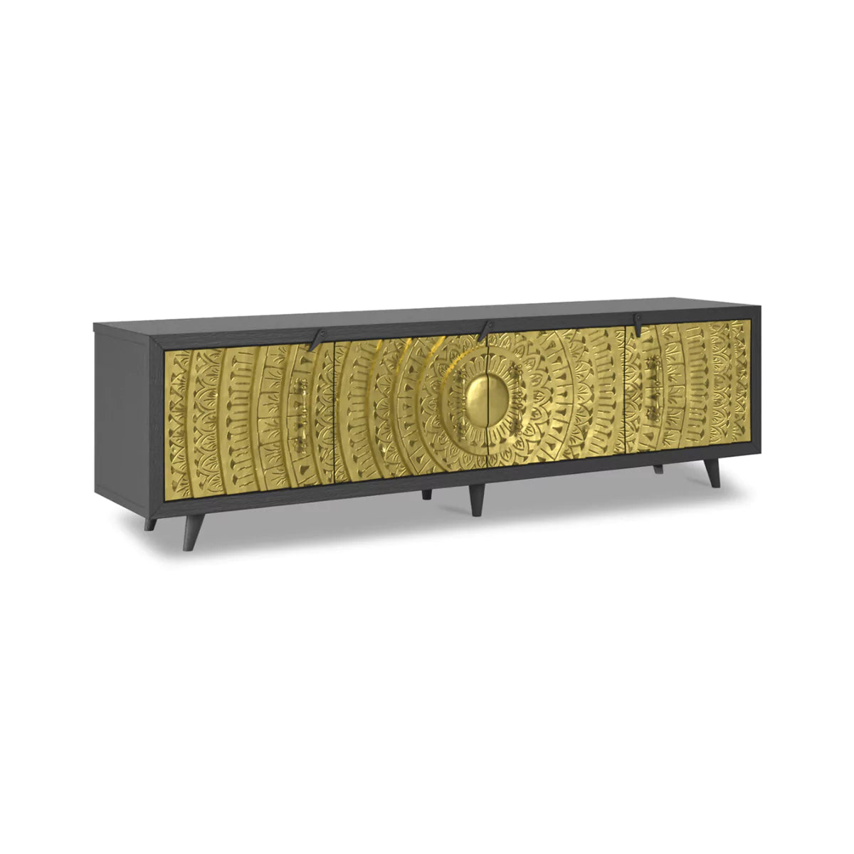 Olympia Brass Hand-Carved Solid Wood 4 Door Media Console