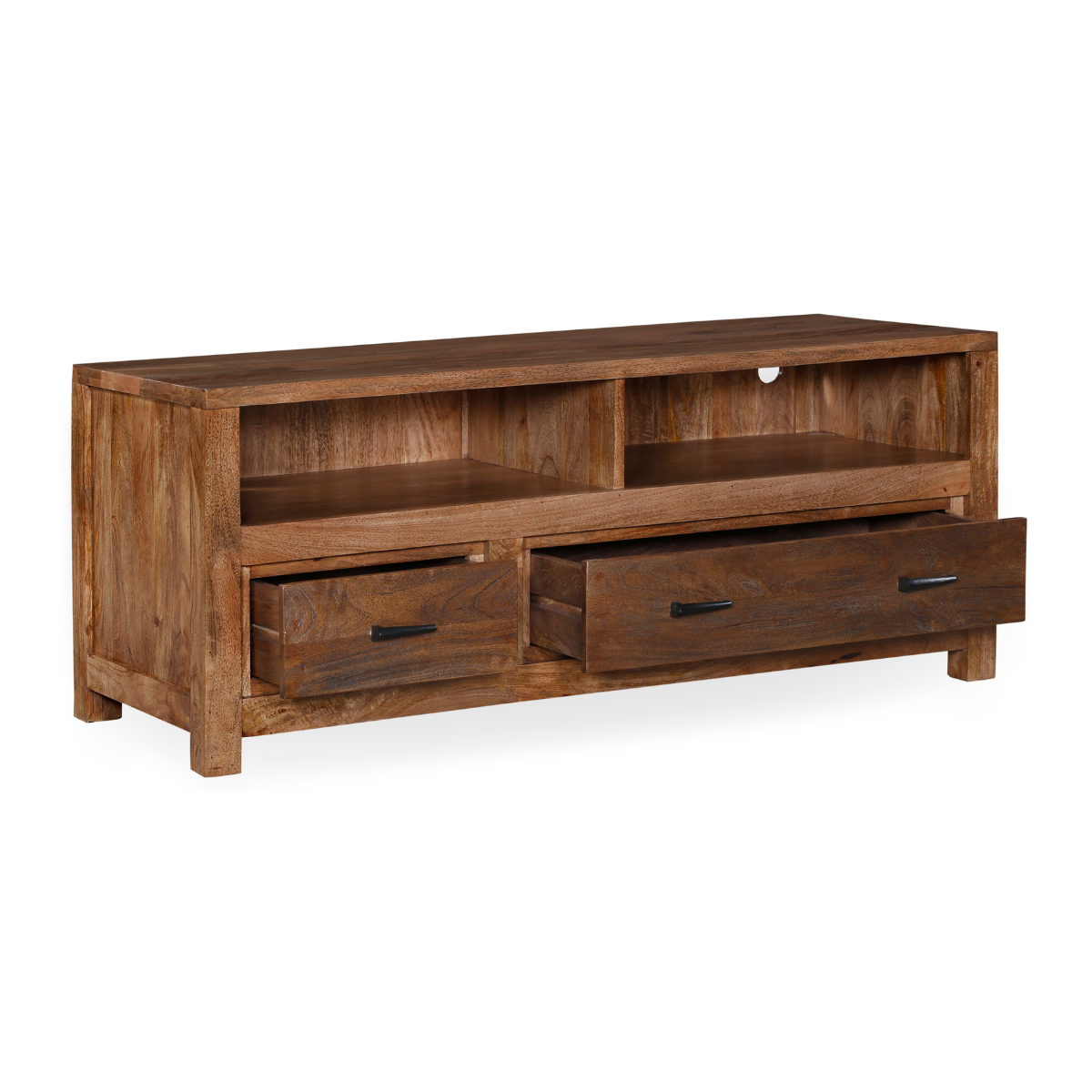 Orvencia Brown Solid Rustic Wood Media Console - Open View