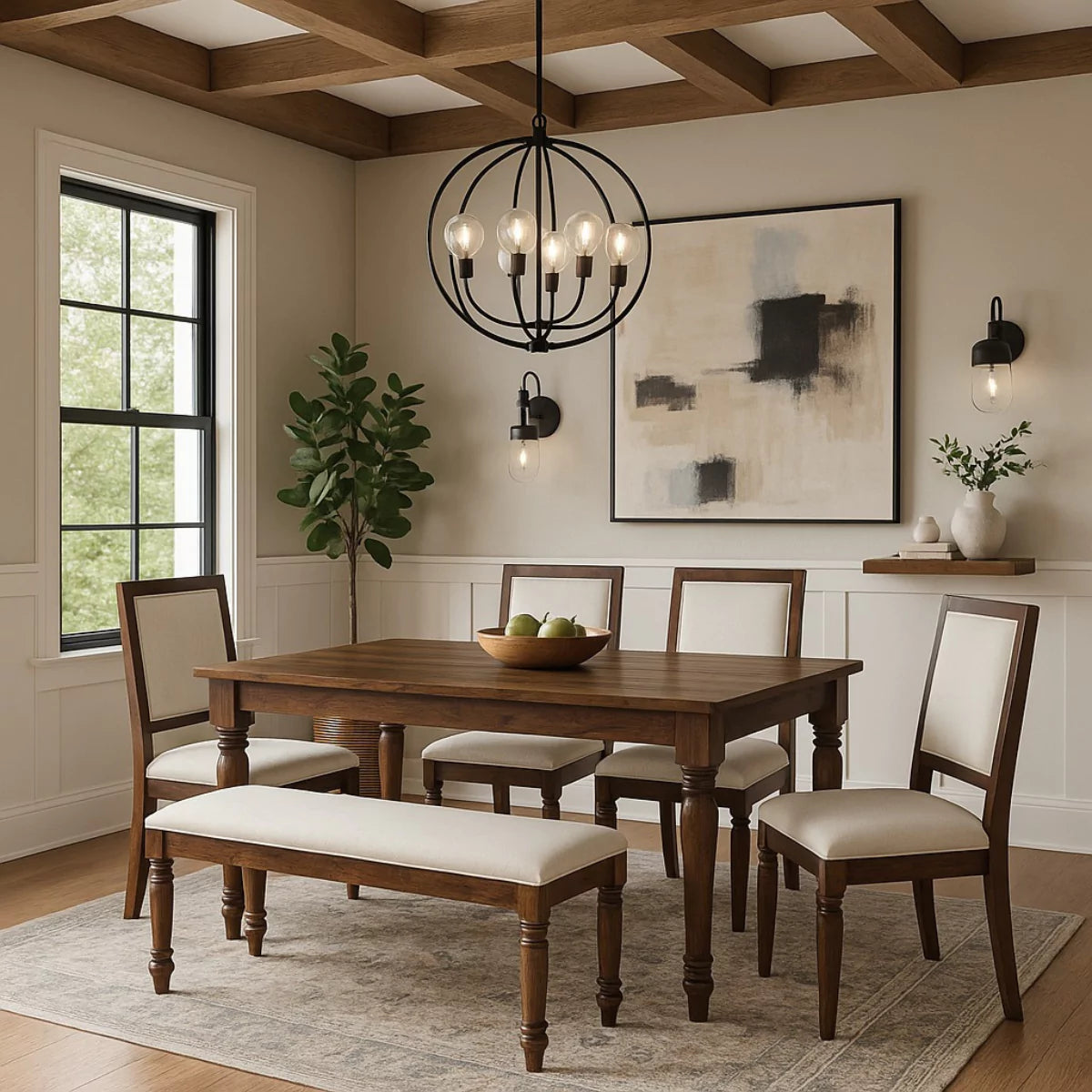 Oswego Classic Farmhouse Style Solid Wood Dining Set with Bench