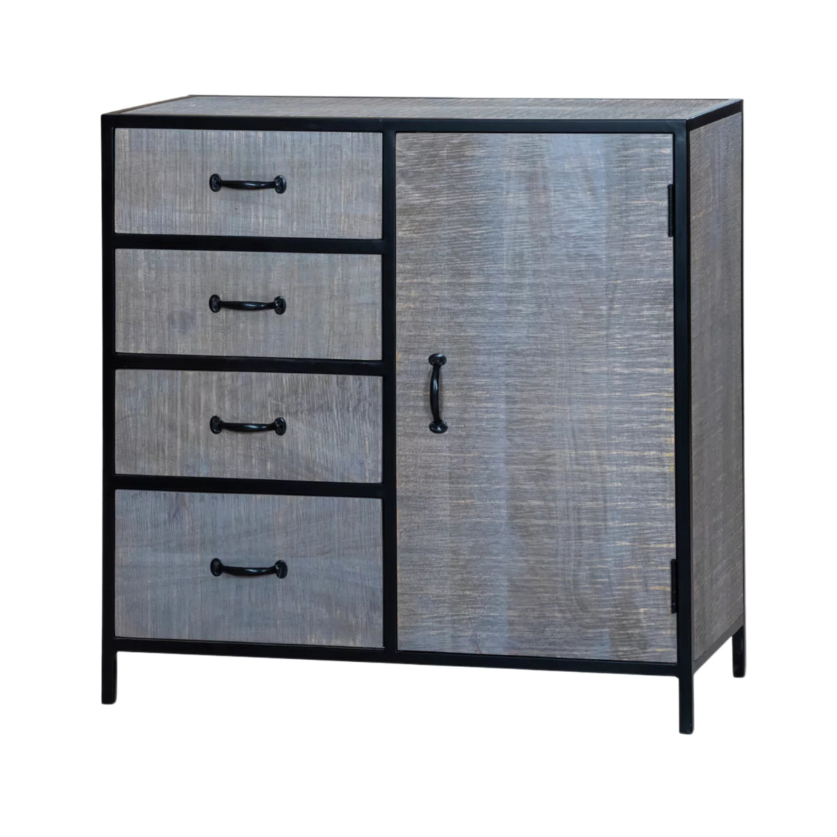 Ovela Industrial Style Grey Wooden Sideboard - Isometric Angle