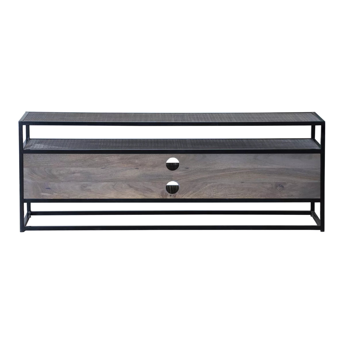 Ovela Wooden Grey Industrial TV Stand - Back View