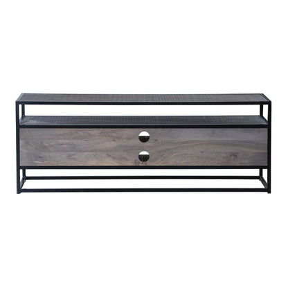 Ovela Wooden Grey Industrial TV Stand - Back View