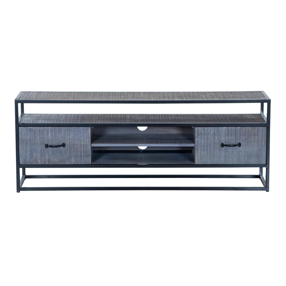 Ovela Wooden Grey Industrial TV Stand - Front View