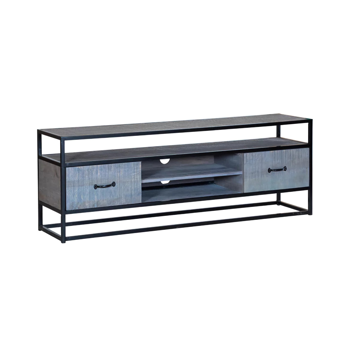 Ovela Wooden Grey Industrial TV Stand - Isometric View
