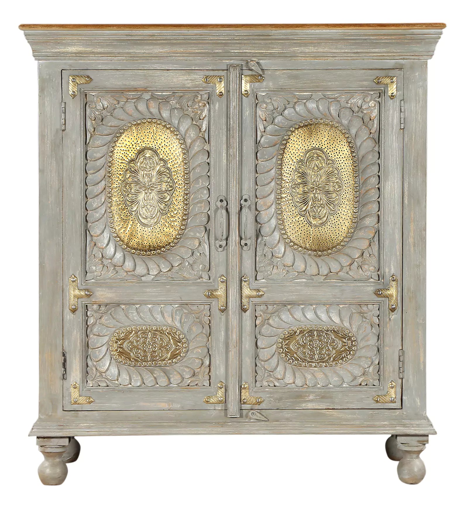 Prescott Hand-Carved Wooden Small Sideboard in Distressed Grey