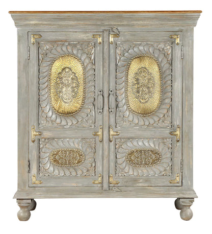 Prescott Hand-Carved Wooden Small Sideboard in Distressed Grey