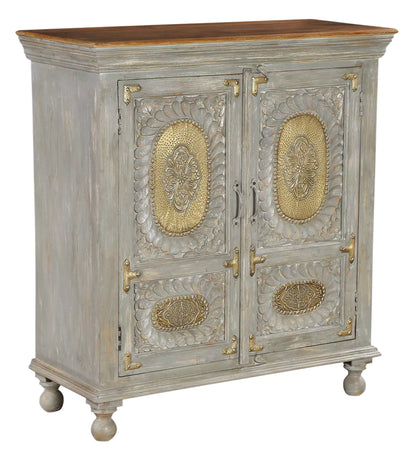 Prescott Hand-Carved Wooden Small Sideboard in Distressed Grey