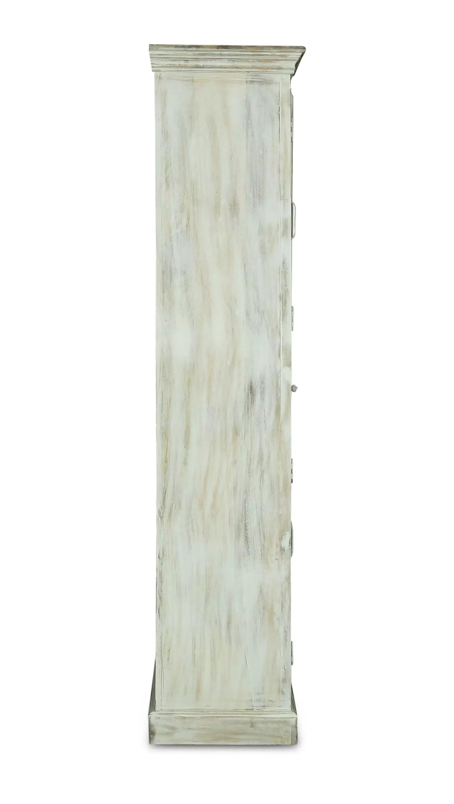 Savannah Rustic Distressed White Handcarved Glass Display Hutch Cabinet