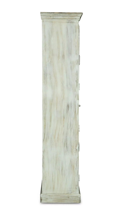 Savannah Rustic Distressed White Handcarved Glass Display Hutch Cabinet